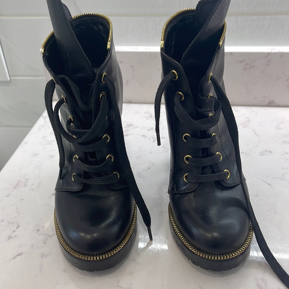 SERGIO ROSSI COMBAT STYLE GOLD CHAIN BOOTS